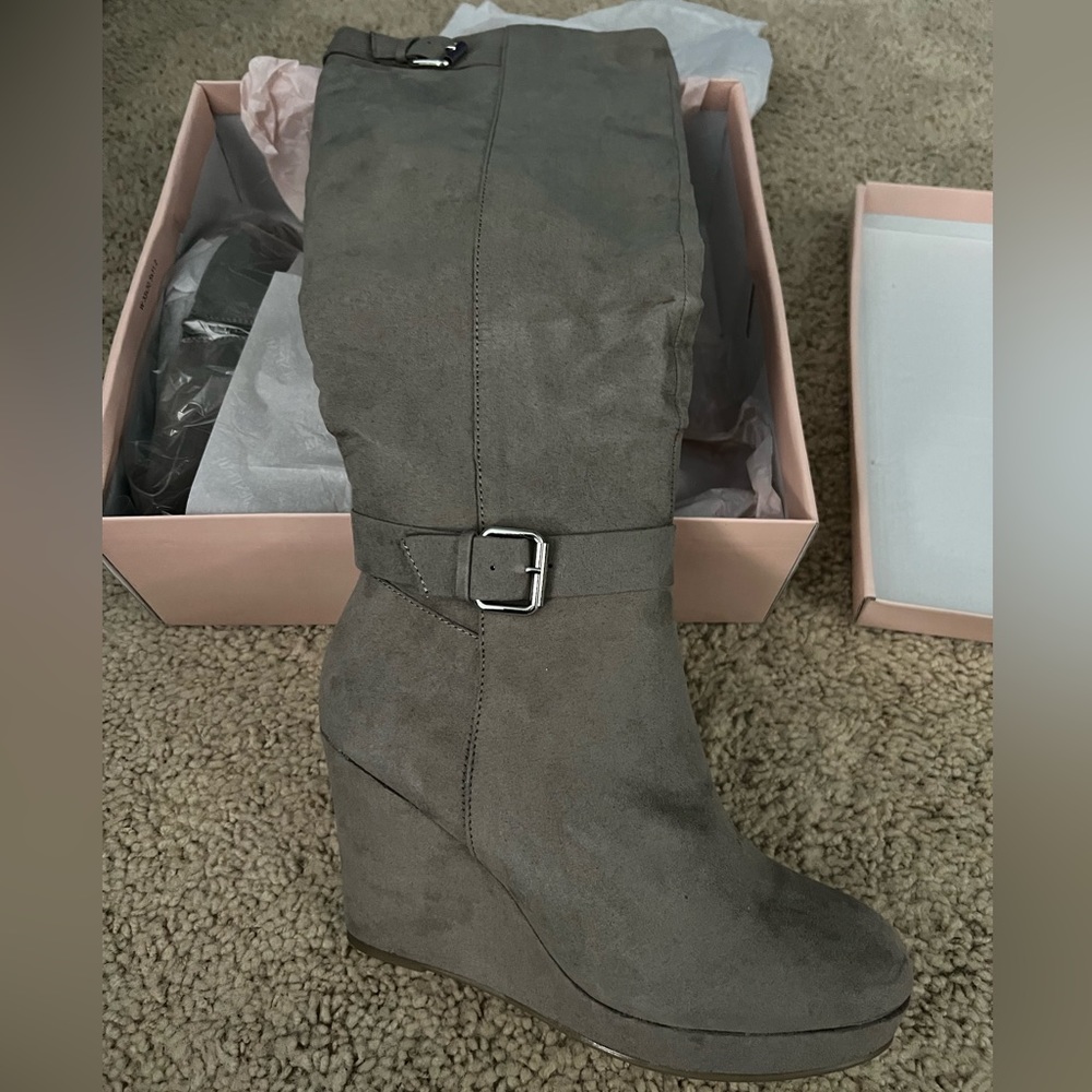 Above the knee wedge boots